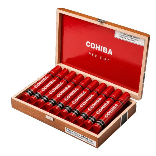 Cohiba cigars in a red wooden box