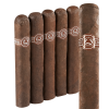 5 Padron 3000 Maduro cigars standing side by side upright, with a zoomed in image of the Padron 3000 cigar