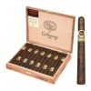 Open Box of 1964 Pyramide Maduro Cigars with a zoomed in image of the 1964 Pyramide Maduro cigar standing upright