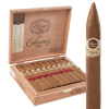 Open Box of Padron 1964 Anniversary Torpedo Natural Cigars with a zoomed in image of the 1964 Anniversary Torpedo Natural cigar standing upright