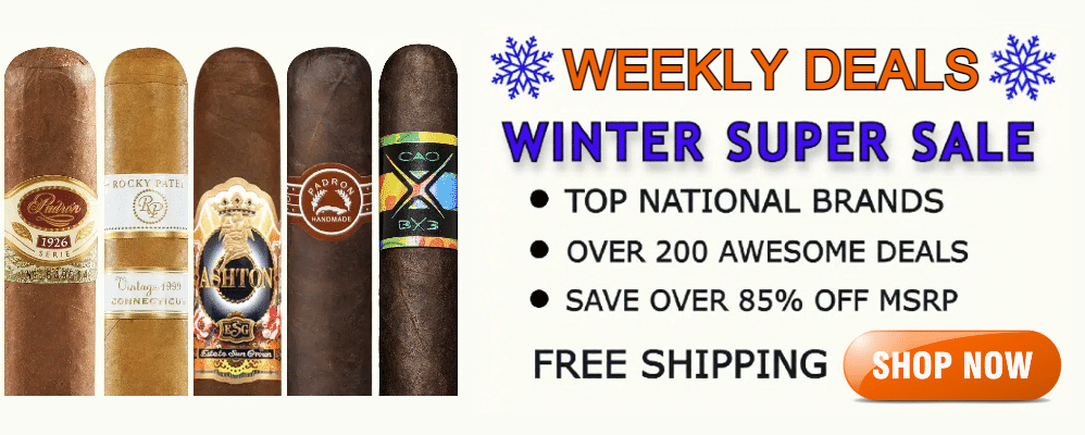 Banner Image of Our Winter Weekly Special Cigars, when clicked goes to the current cigar brands on sale