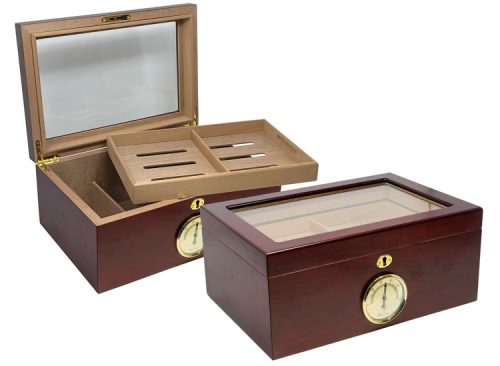 Open Glasstop Humidor with humidity pack