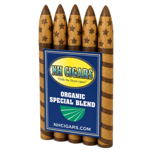 Five organic cigars in packaging.