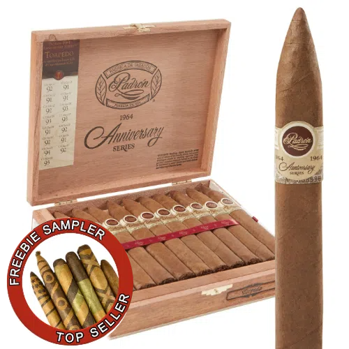 Padron 1964 Open Box With close up of a single cigar. Promotion image in bottom left hand corner.