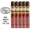 5 Padron 1926 90th Maduro cigars standing side by side upright, with official Padron logo, with the name and size in text