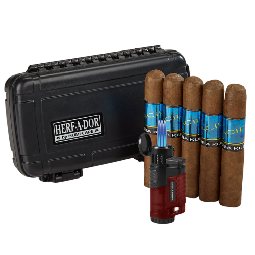 travel humidor, 5 kuba kuba, lighter