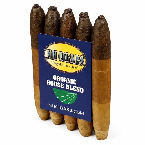 Five organic cigars with branding