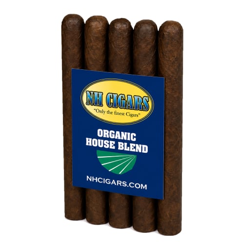 Five organic cigars in packaging.