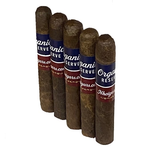 Five organic cigars in packaging.