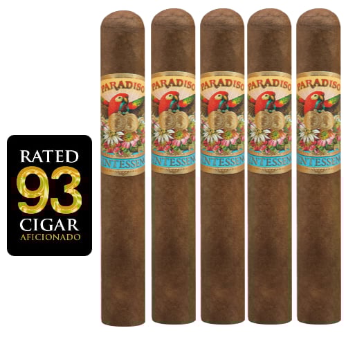 Five San Cristobal Quintessence cigars with high rating badge