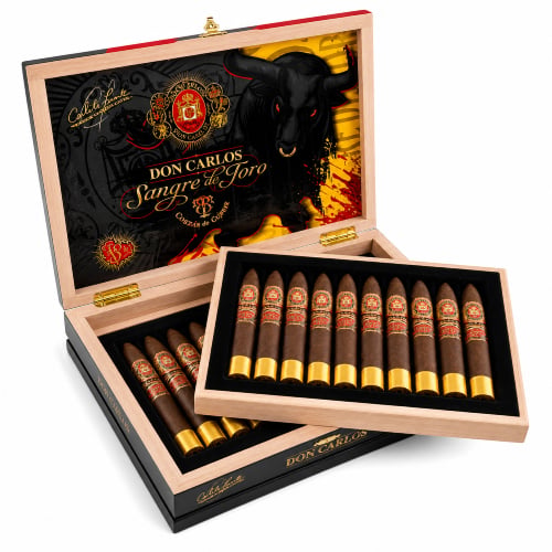 Cigar box with premium cigars inside.