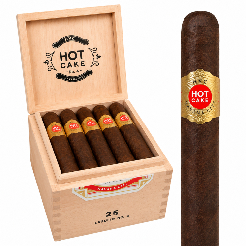 HVC Hot Cake Maduro Laguito # 4 Box with cigar