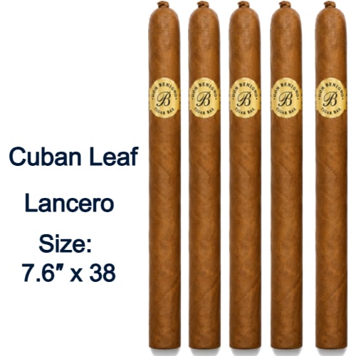 Five Lancero cigars on display