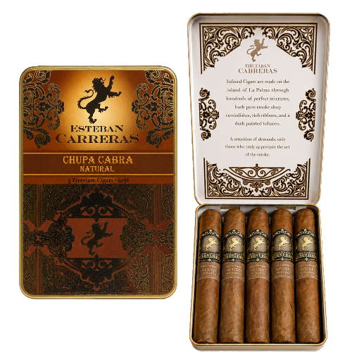 Tin of premium cigars displayed inside