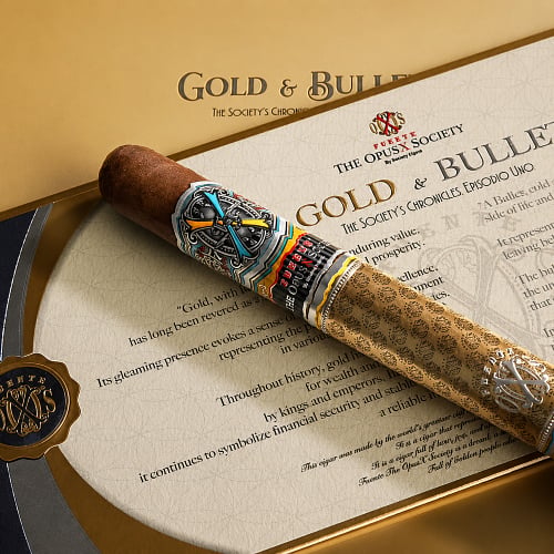 Fuente Opus X Society Gold & Bullet (6.75"×50) Box of 12 Fuente Opus X Society Gold Bullet Certificate