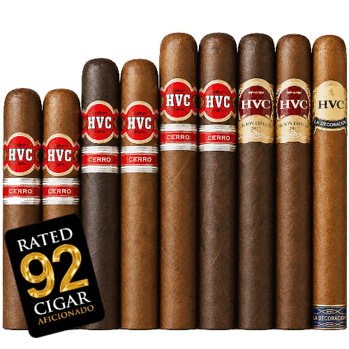 Collection of HVC cigars displayed neatly.