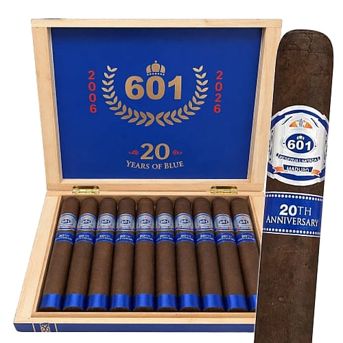 box of 601 blue 20th anniversary cigars