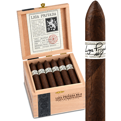 box of Drew Estate Liga Privada No. 9 Belicoso cigars